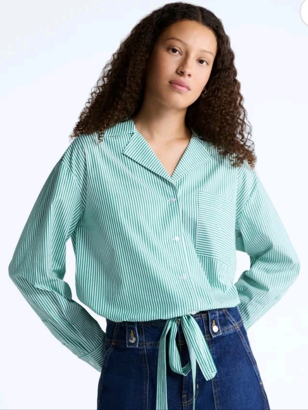 Free Assembly Women's and Women's Plus Cotton Poplin Tie Waist Shirt